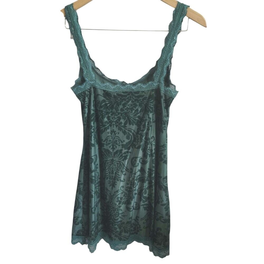 Widow Teal Burnout Velvet Lace Camisole Tank Top Women's Large Gothic Fairycore - Picture 3 of 6